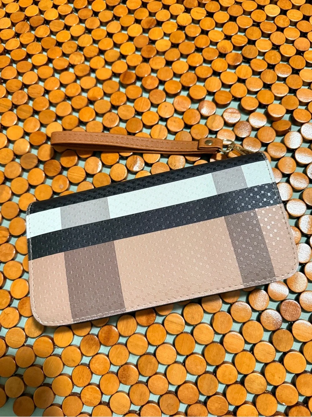 Striped Beige & Black Wristlet Card Holder - Neutral Colorblock